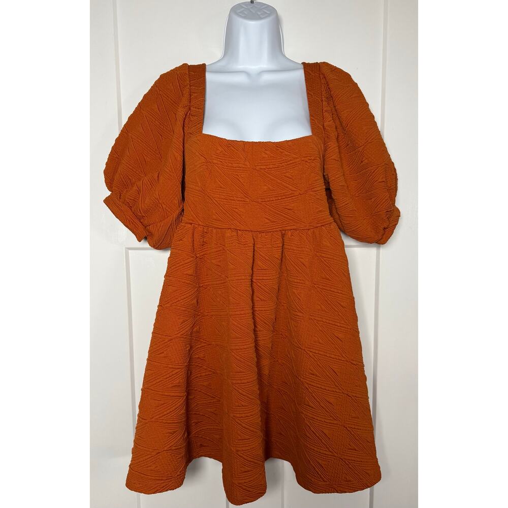 Free People Violet Mini Dress Burnt Orange Size XSmall Flirty Puff Sleeves